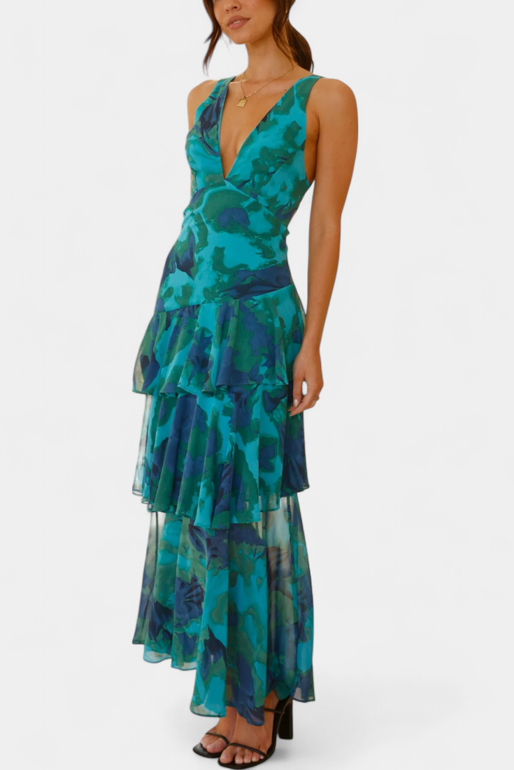 Damesjurk met lange V-hals en chiffon - Domenica