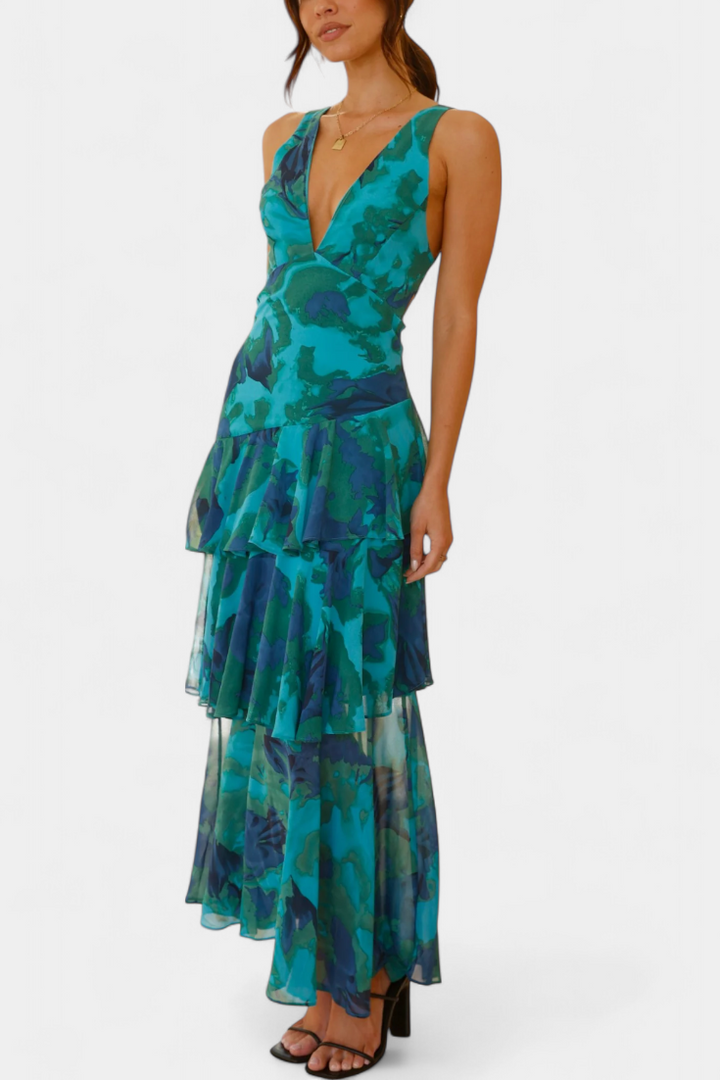 Damesjurk met lange V-hals en chiffon - Domenica