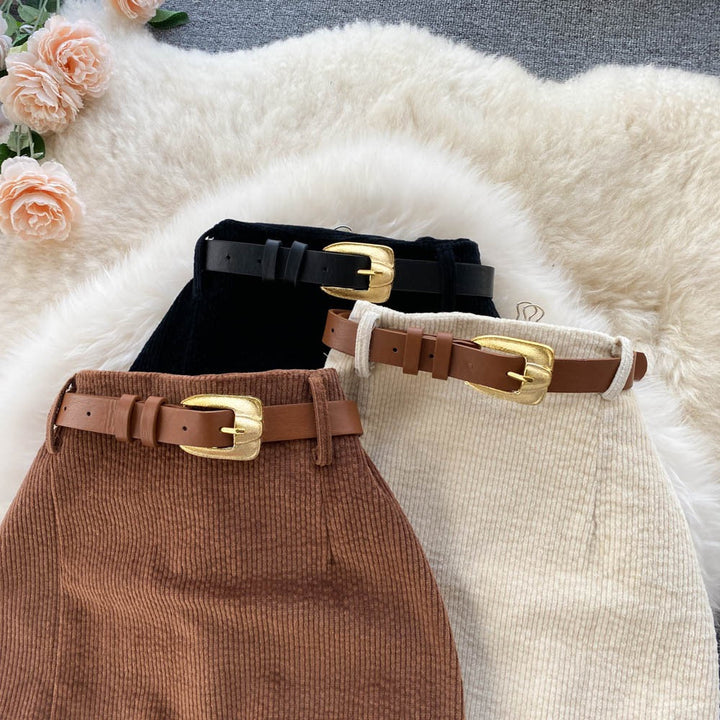 Kokerrok van ribfluweel met riem - Liora