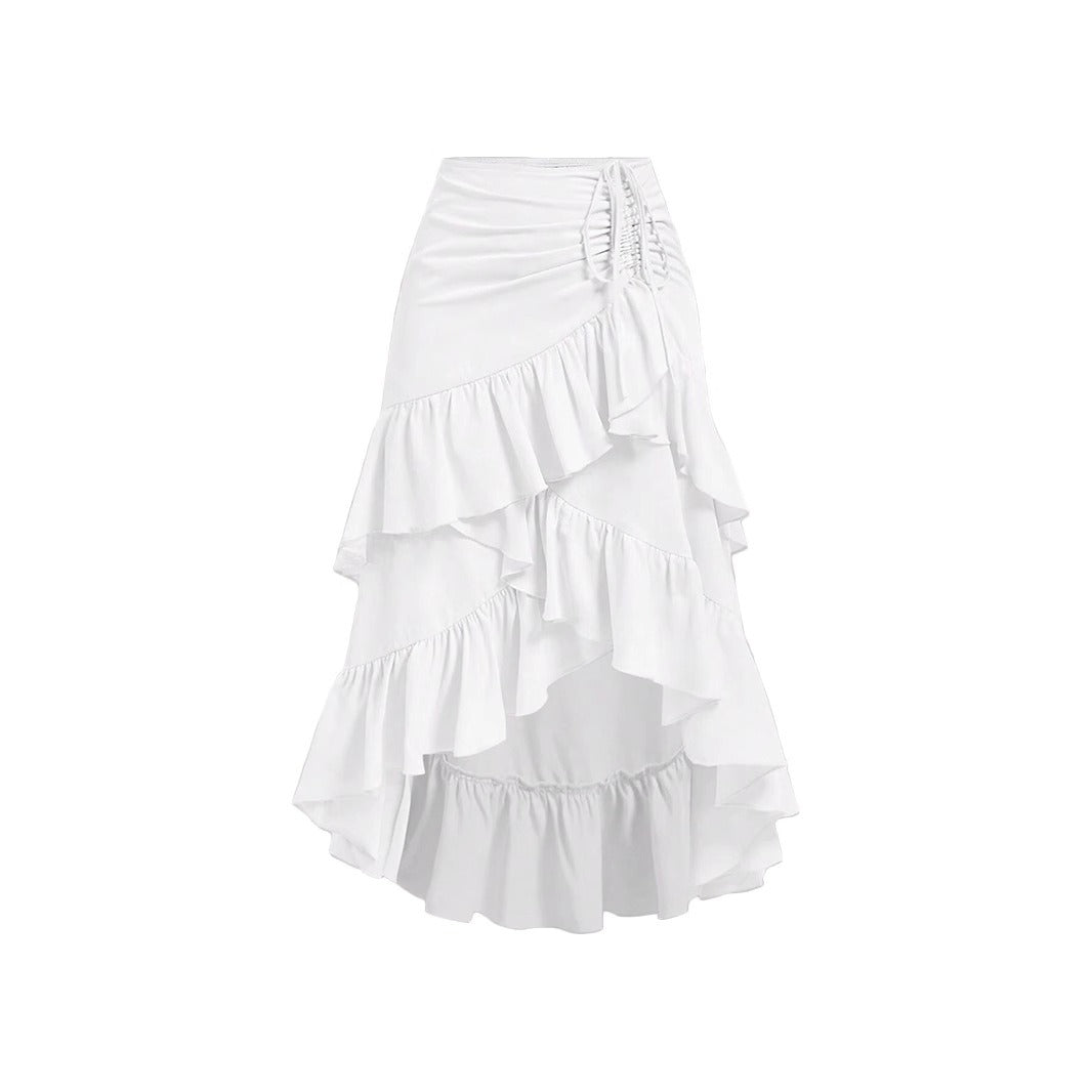 Dames midirok met asymmetrische ruches en ruches opzij met onregelmatige snit - Nadège