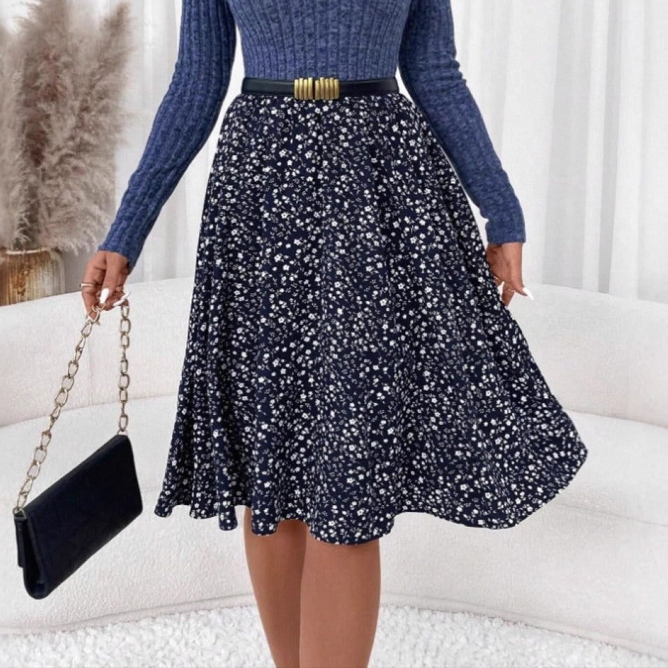 Gebloemde midi uitlopende rok met hoge taille - Dalia