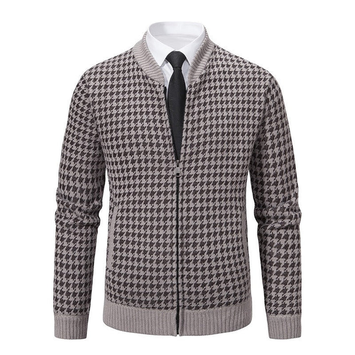 Herencardigan met elegante ritssluiting in houndstoothmotief - Søren
