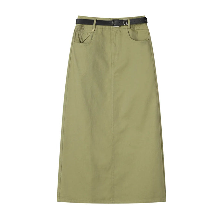 Rechte midirok met hoge taille en riem - Keira