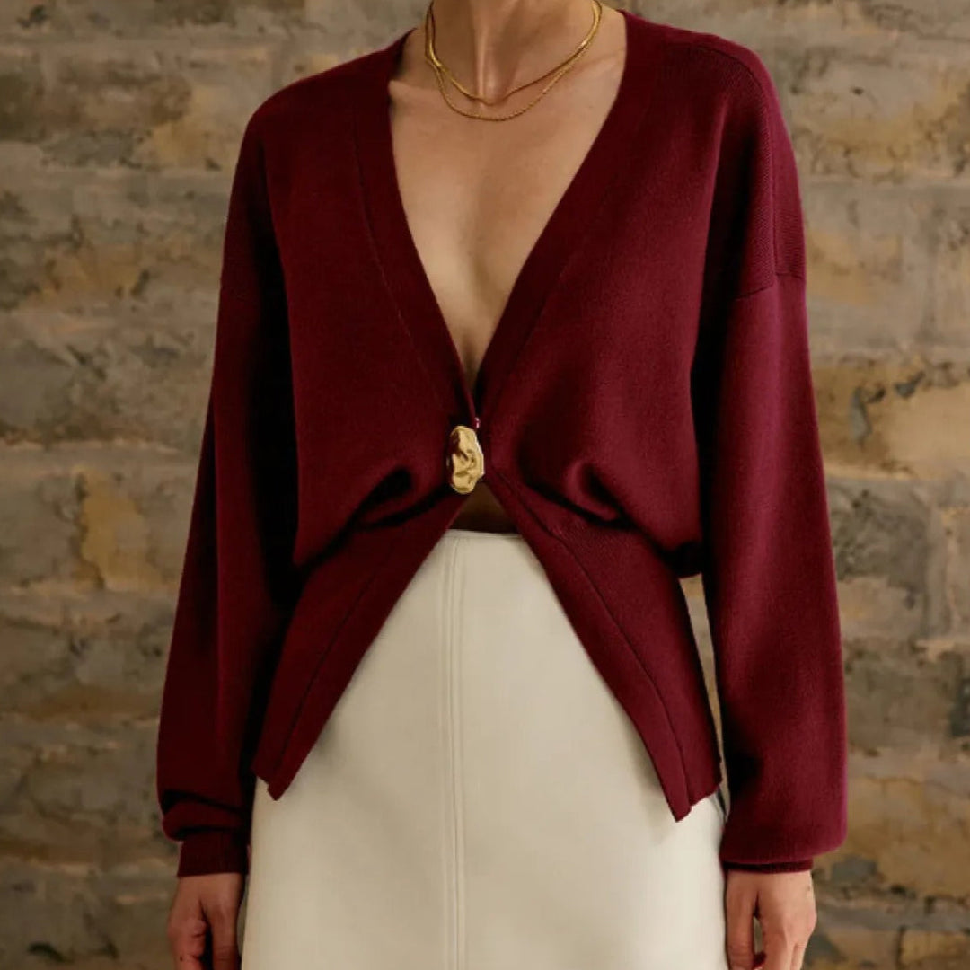 Gebreid damesvest met decoratieve knoop - Romane