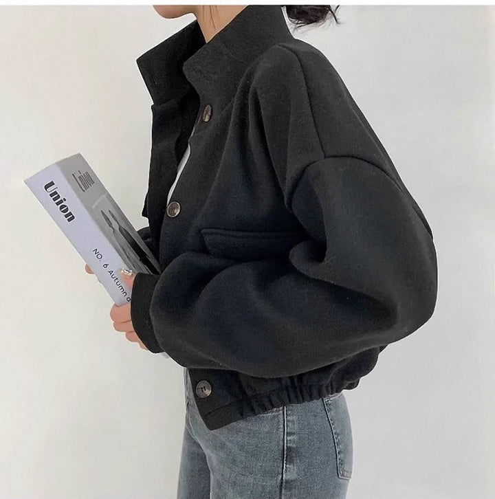 Grijs wollen kort jack voor dames - Mauwi