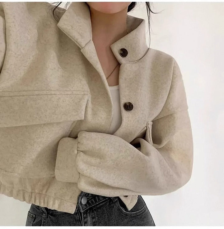 Grijs wollen kort jack voor dames - Mauwi