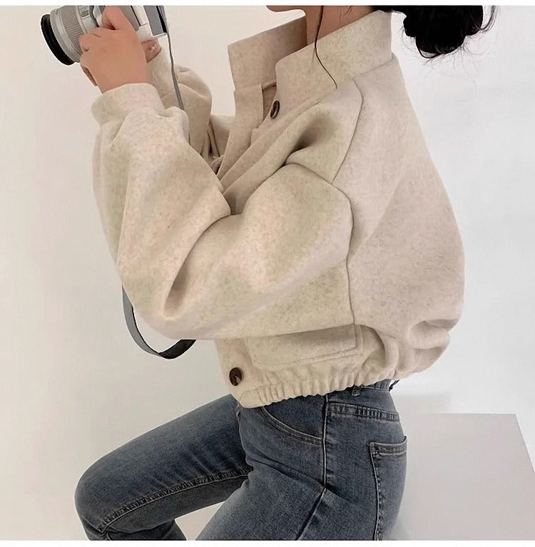 Grijs wollen kort jack voor dames - Mauwi