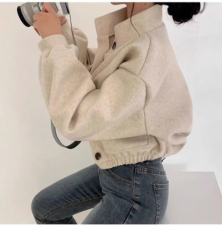 Grijs wollen kort jack voor dames - Mauwi