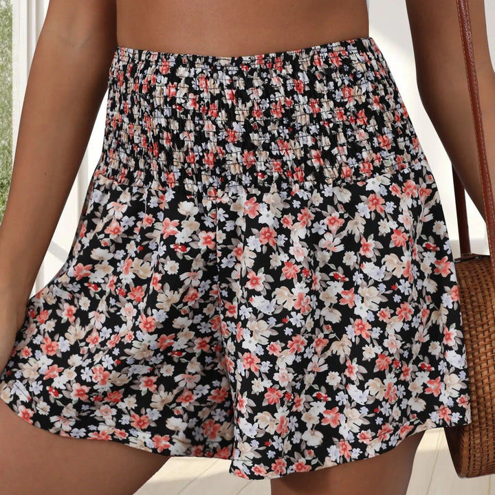 Damesshort met bloemenprint en gerimpelde taille - Lorea