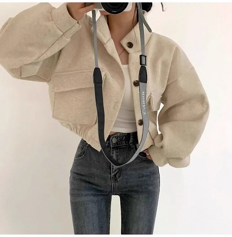 Grijs wollen kort jack voor dames - Mauwi