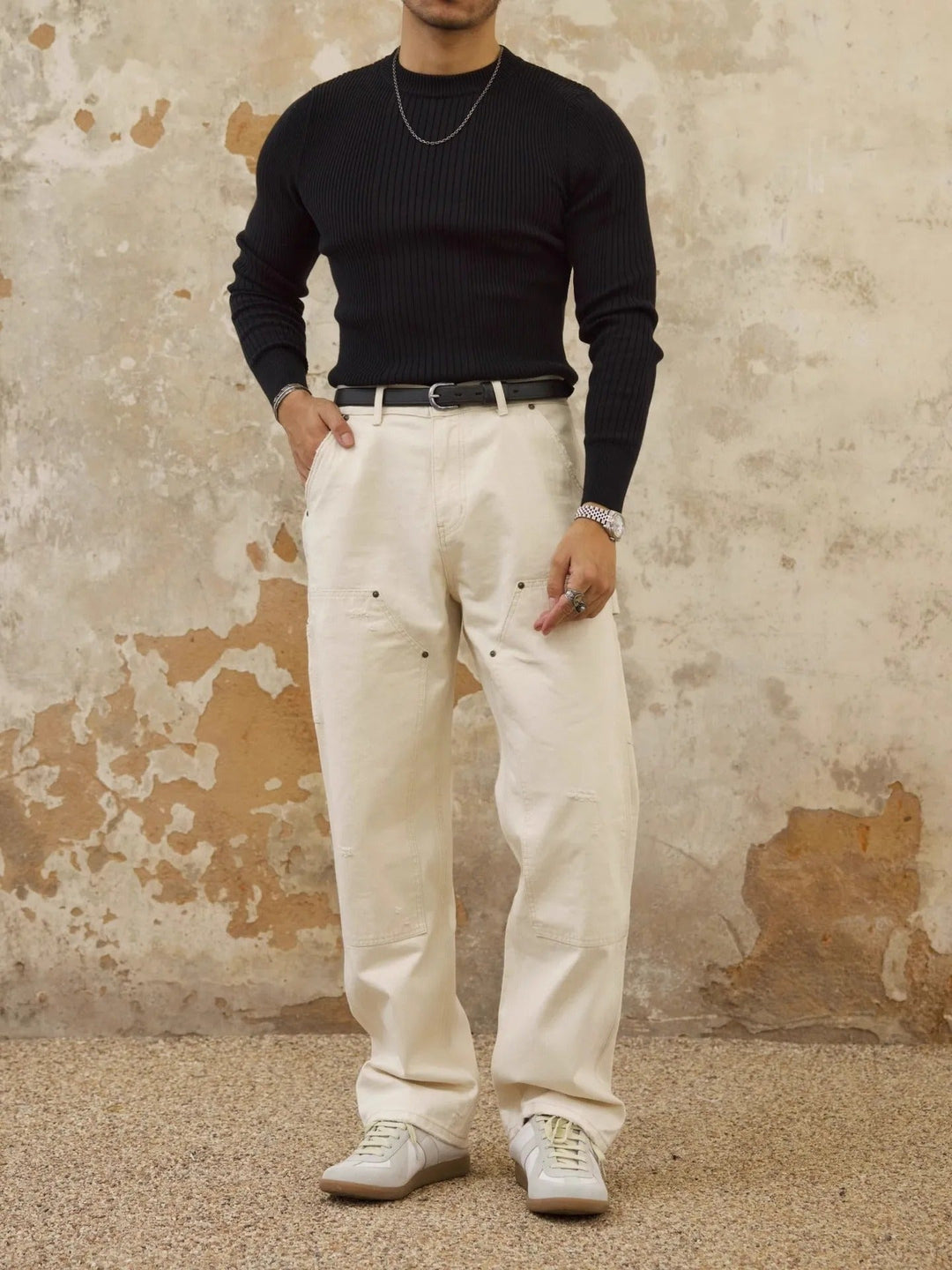 Geribde herentrui slim fit ronde hals - Alvaro