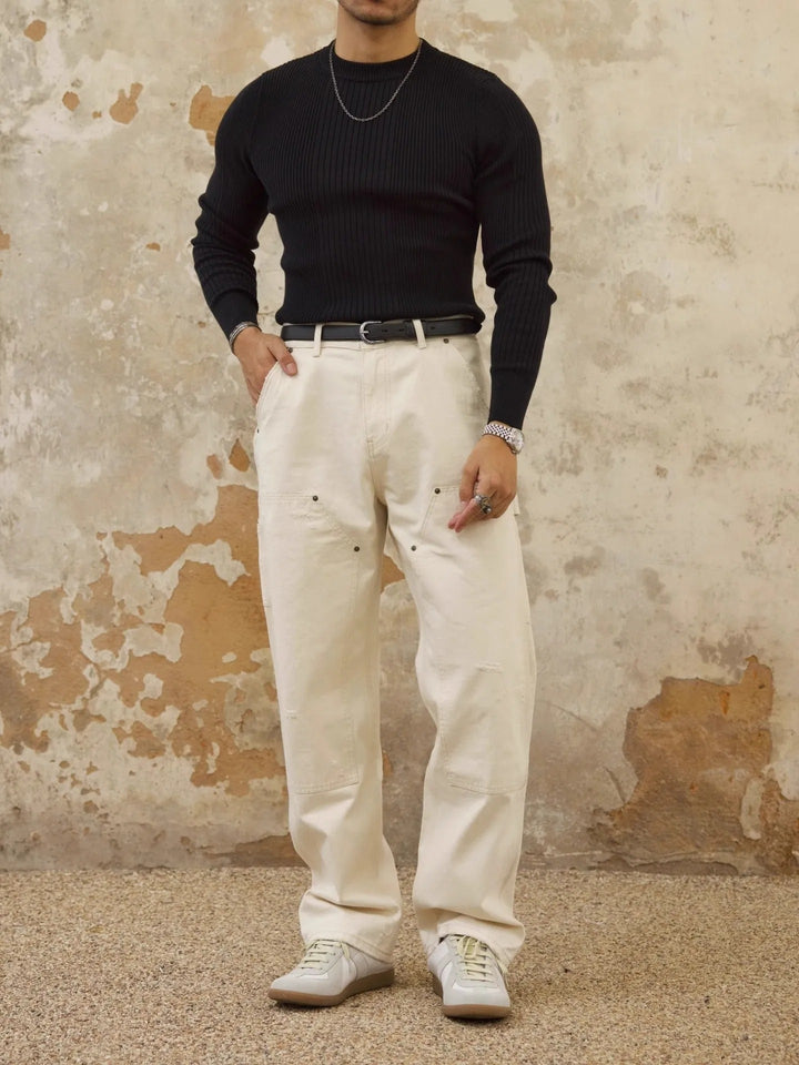 Geribde herentrui slim fit ronde hals - Alvaro