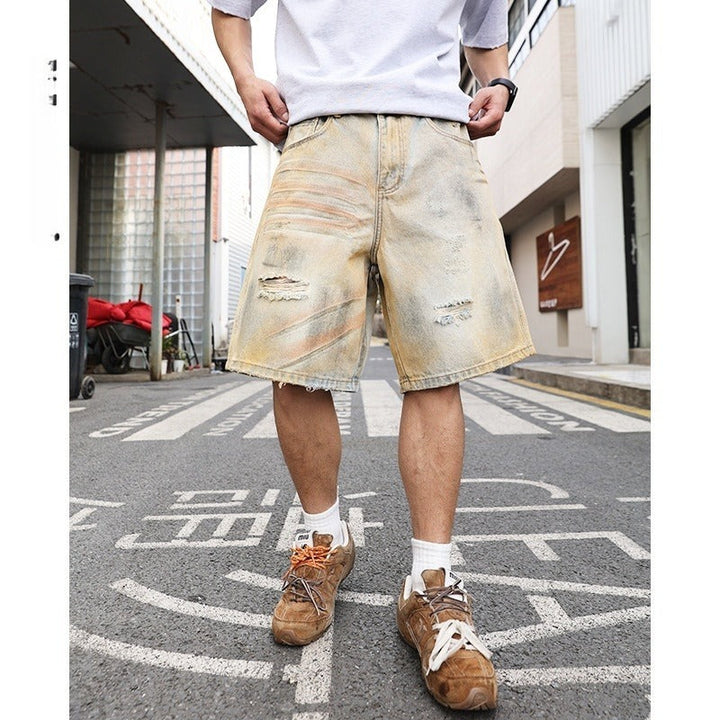 Heren denim shorts wijde pijp gerafeld - Elias