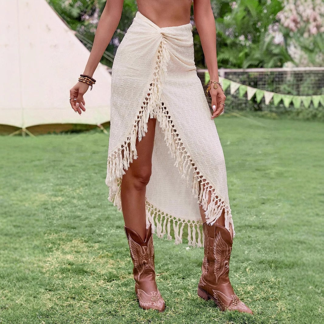 Damesrok met asymmetrische franjes - Amaya