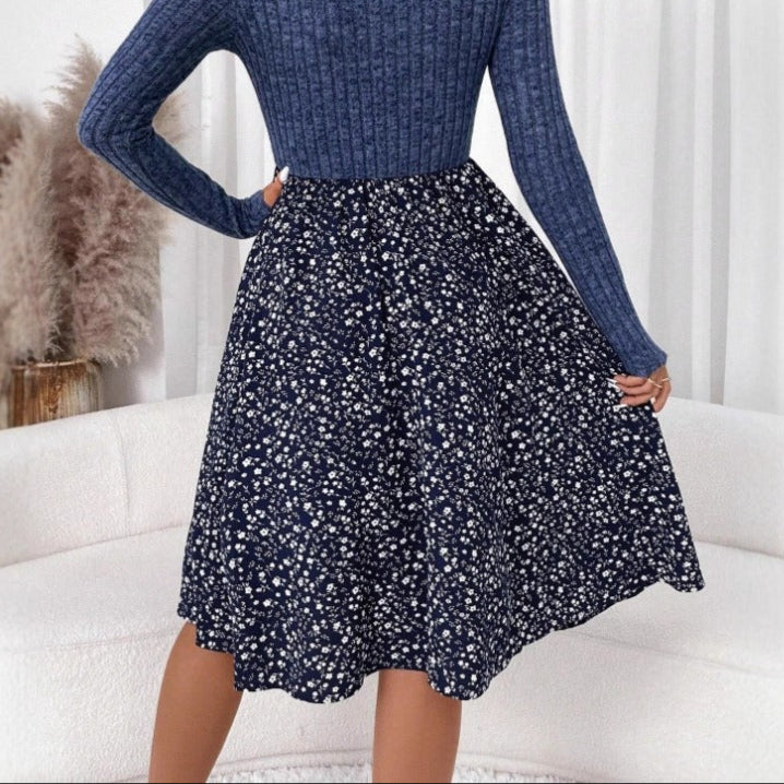 Gebloemde midi uitlopende rok met hoge taille - Dalia