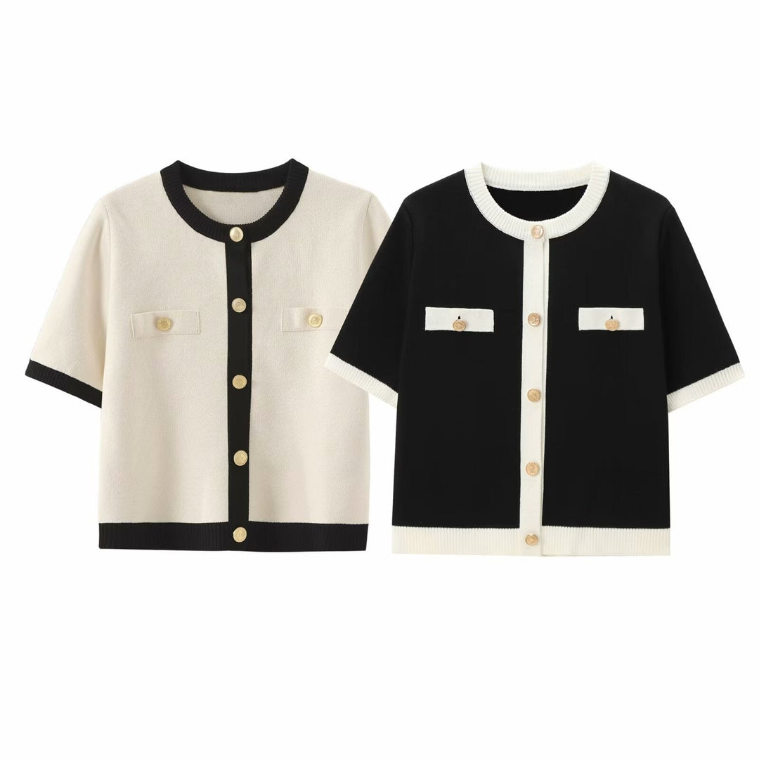 Damescardigan met contrasterende korte mouwen - Elodie