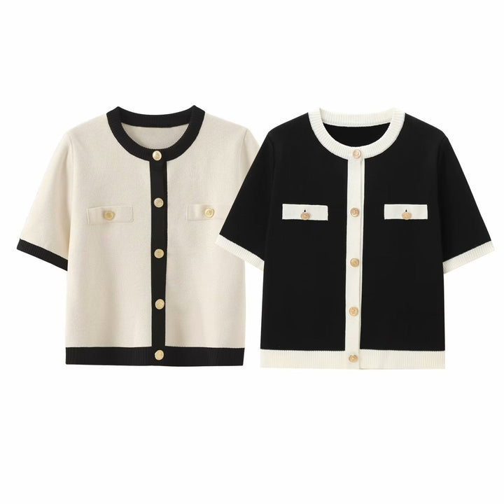 Damescardigan met contrasterende korte mouwen - Elodie