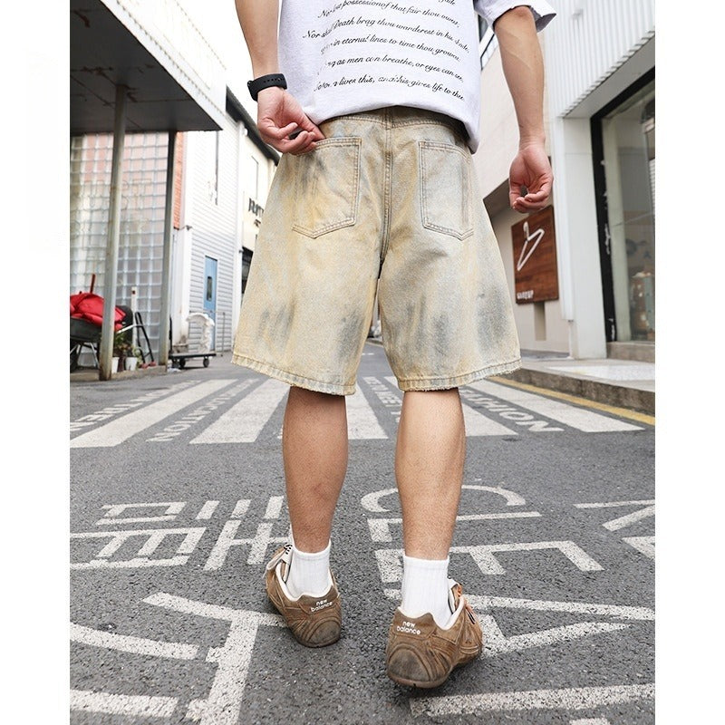 Heren denim shorts wijde pijp gerafeld - Elias