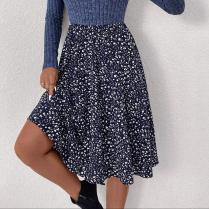 Gebloemde midi uitlopende rok met hoge taille - Dalia