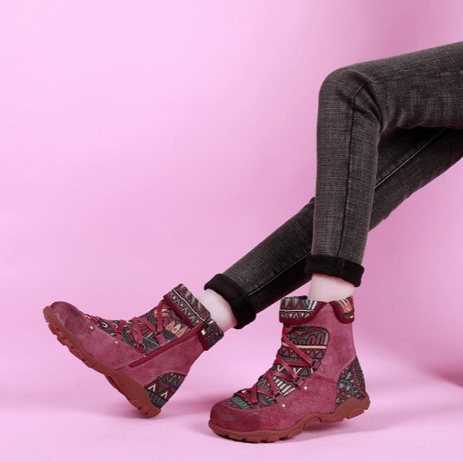 Enkellaarsjes in etnische damesstijl met veters en ritssluiting - Tribal