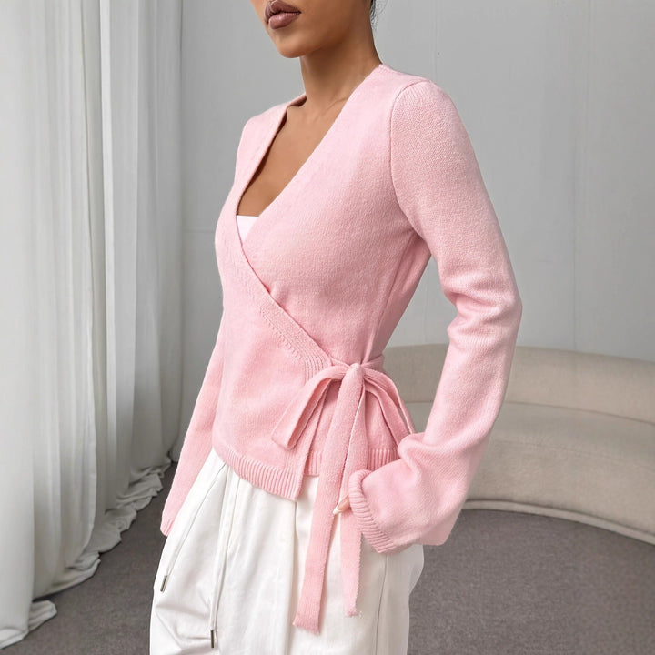 Gebreide gekruiste trui met strik - Léonie