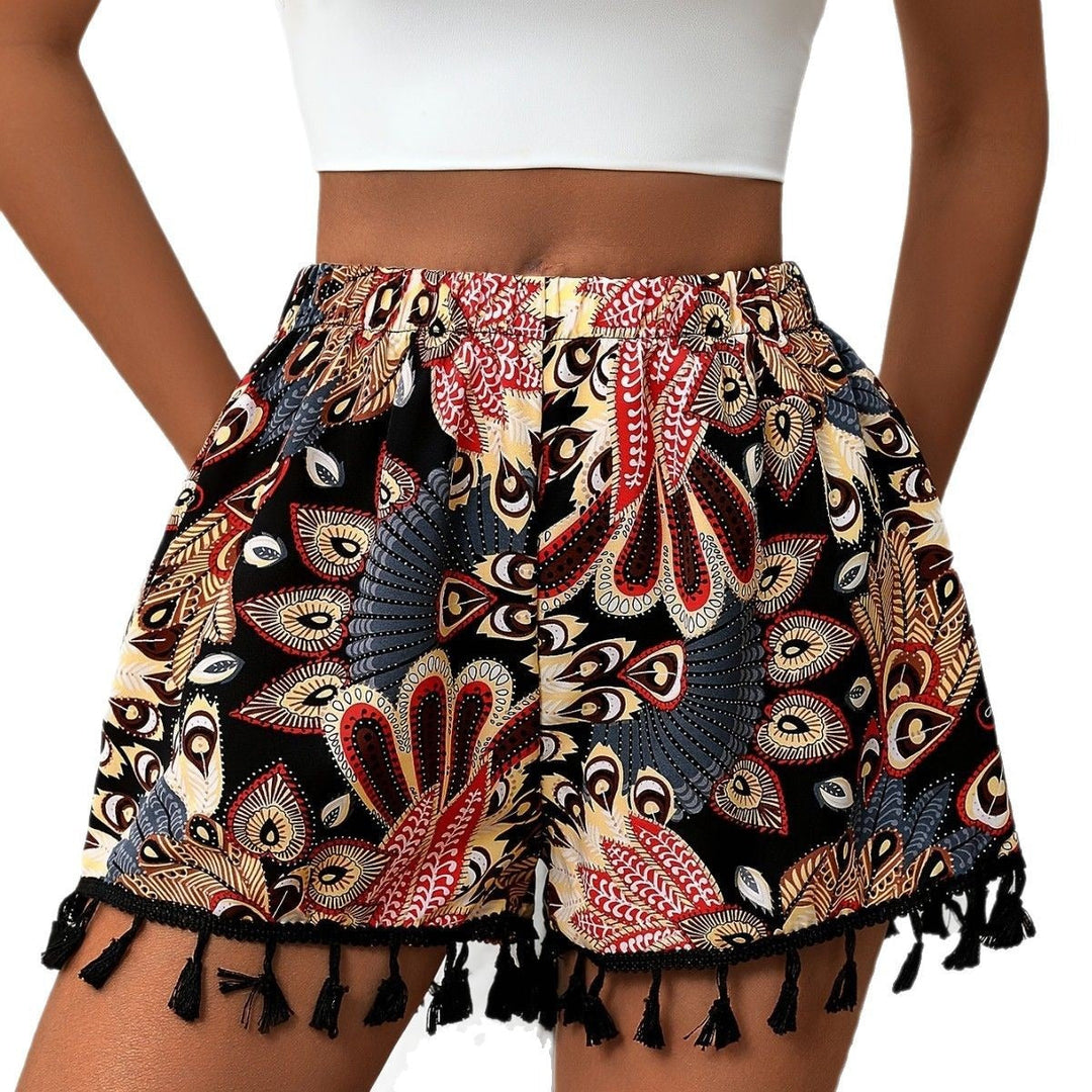 Bohemian print short met hoge taille en kwastjes - Naïra