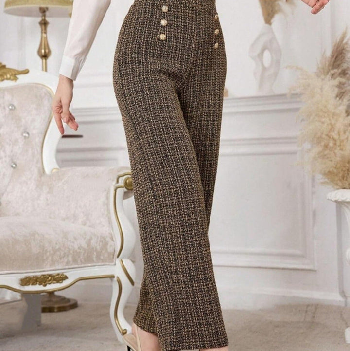 Tweed damesbroek met hoge taille en sierknopen - Noémie
