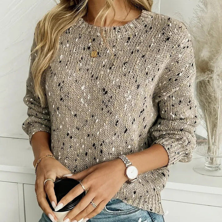 Gebreide damestrui met gevlekte stof, casual stijl - Elora