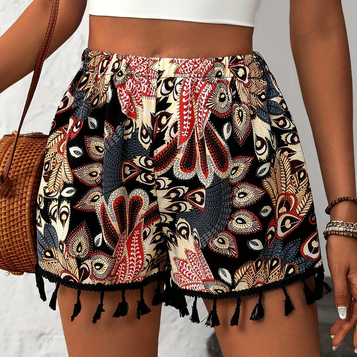 Bohemian print short met hoge taille en kwastjes - Naïra