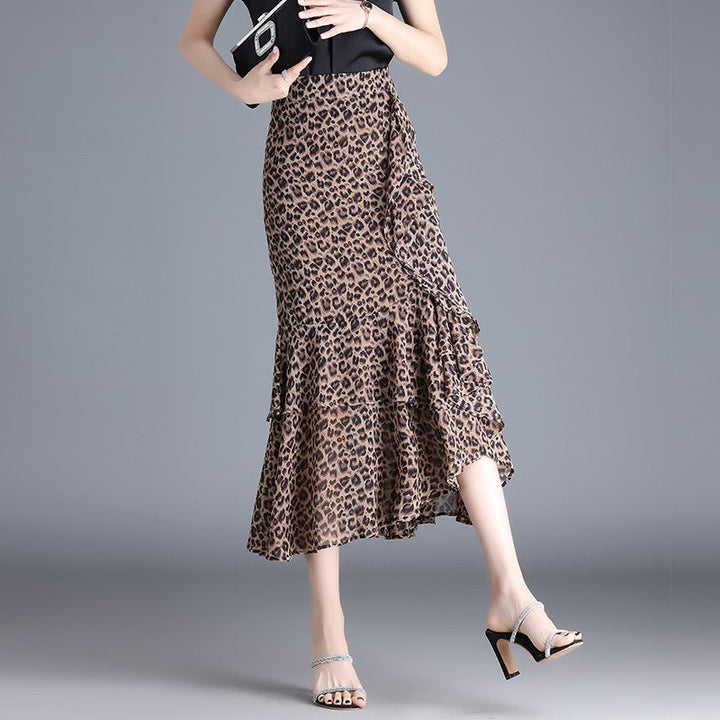 Dames midirok in chiffon met dierenprint en ruches - Renata