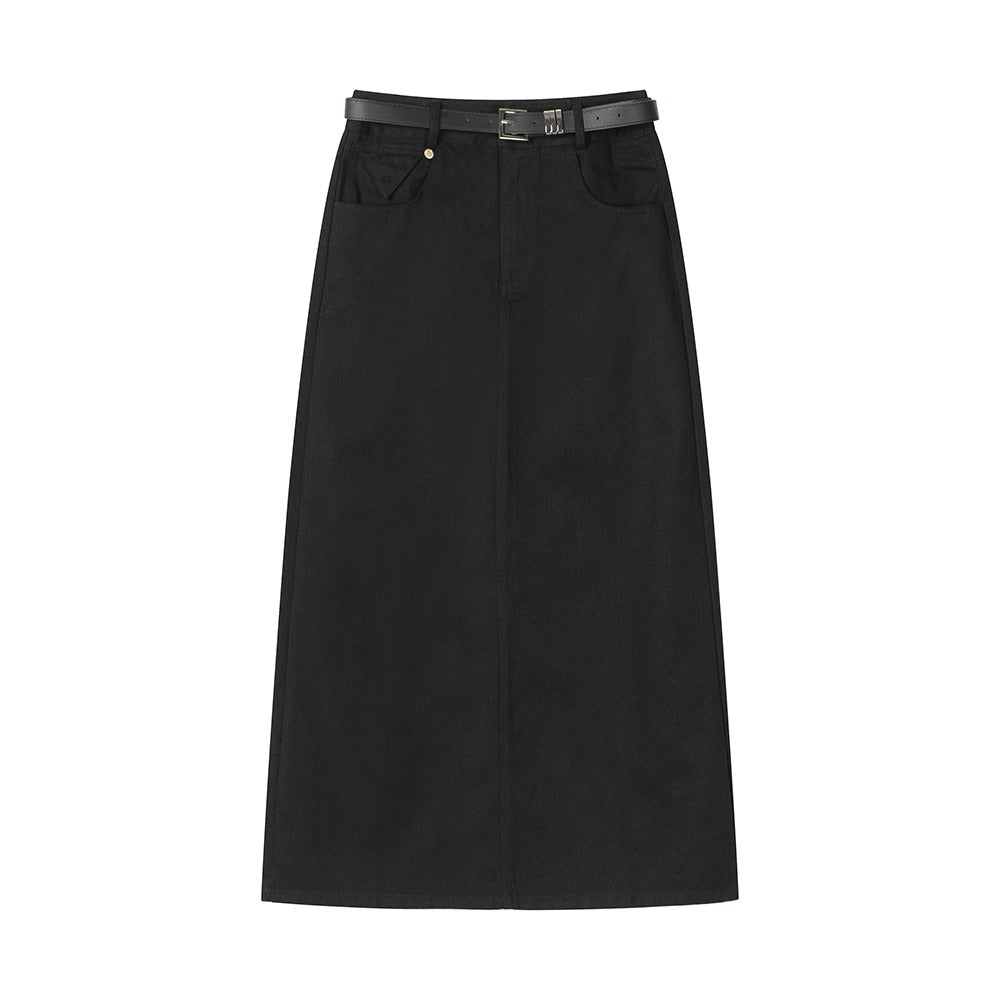 Rechte midirok met hoge taille en riem - Keira