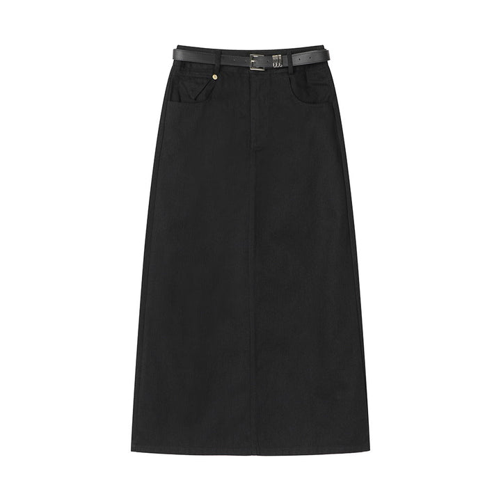 Rechte midirok met hoge taille en riem - Keira