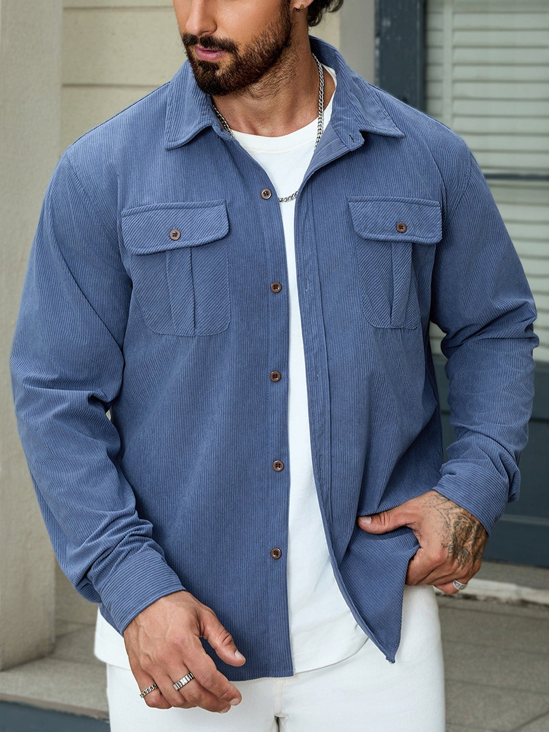 Herenoverhemd in corduroy met casual zakken aan de voorkant - Rian