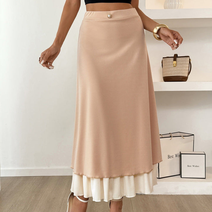 Damesrok, lange vloeiende dubbellaagse satijnrok - Remi