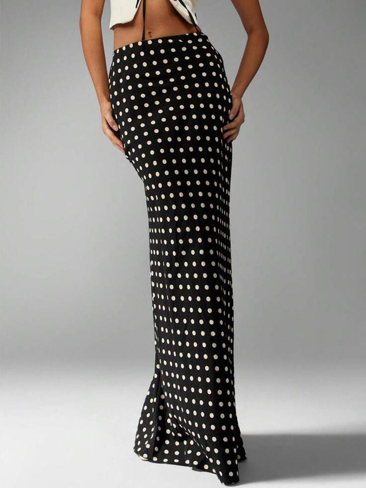 Lange viscose damesrok met bolletjesprint, getailleerd - Karla