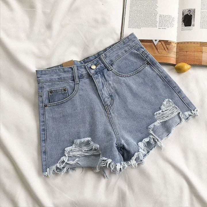 Damesshort van denim met gerafeld effect - Estelle