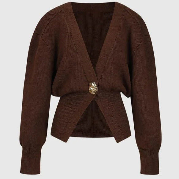 Gebreid damesvest met decoratieve knoop - Romane