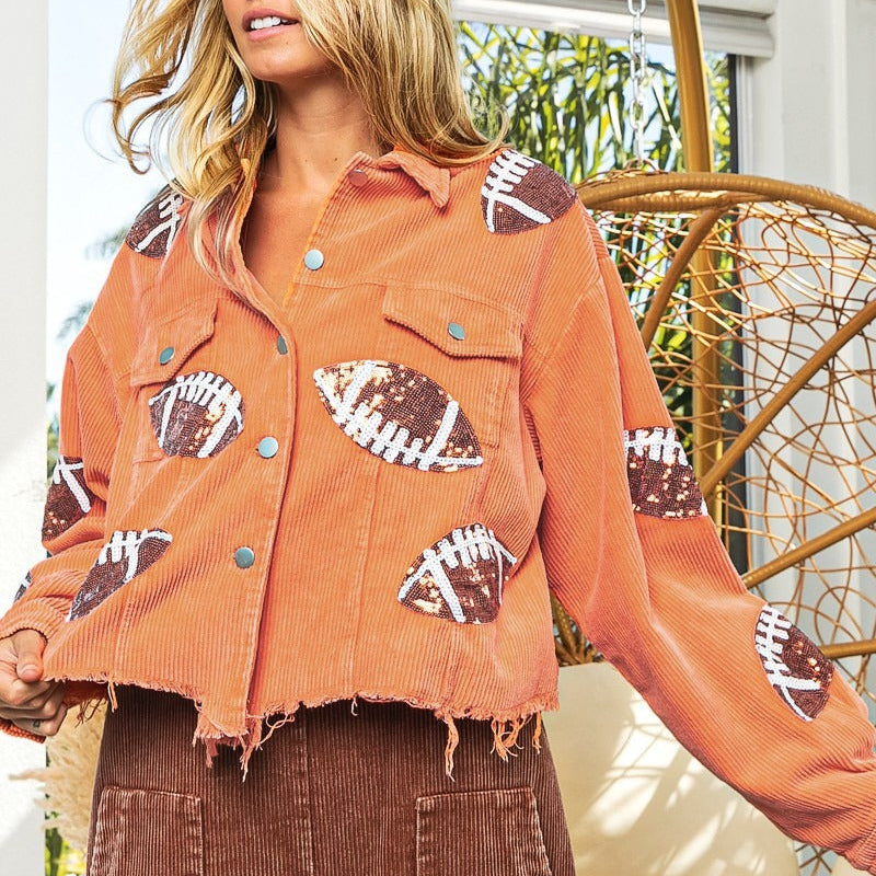 Corduroy damesjas met paillettenborduursel in urban stijl - Brielle