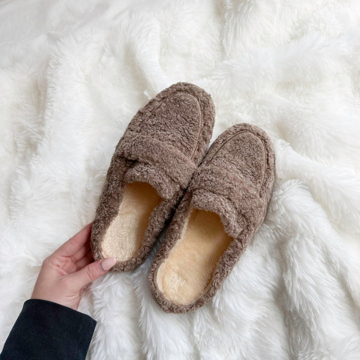 Damespantoffels van pluche met omslagafwerking - Ylva