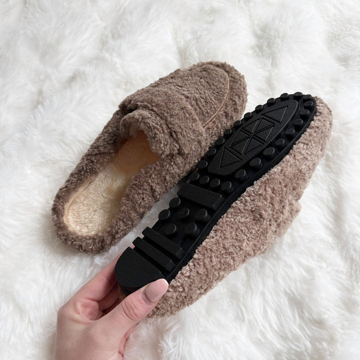 Damespantoffels van pluche met omslagafwerking - Ylva