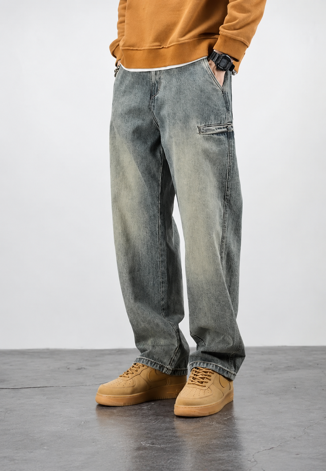 Loose-fit herenjeans met wassing en rechte pijp - Roderik