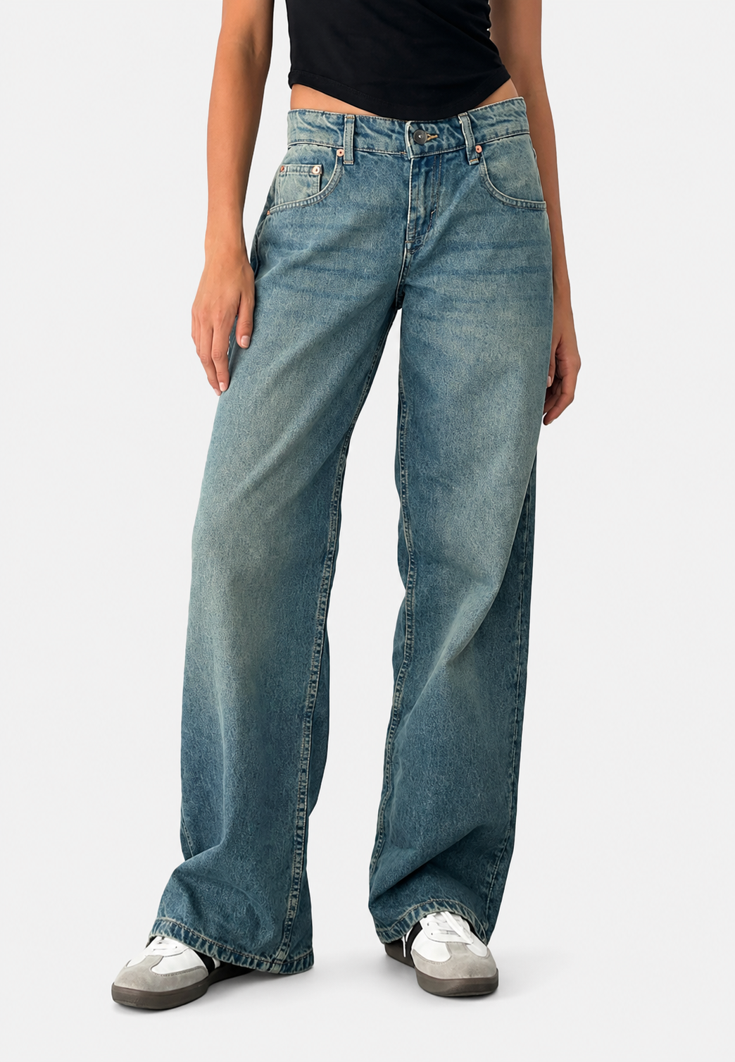 Rechte damesjeans met lage taille en gewassen look - Ulla