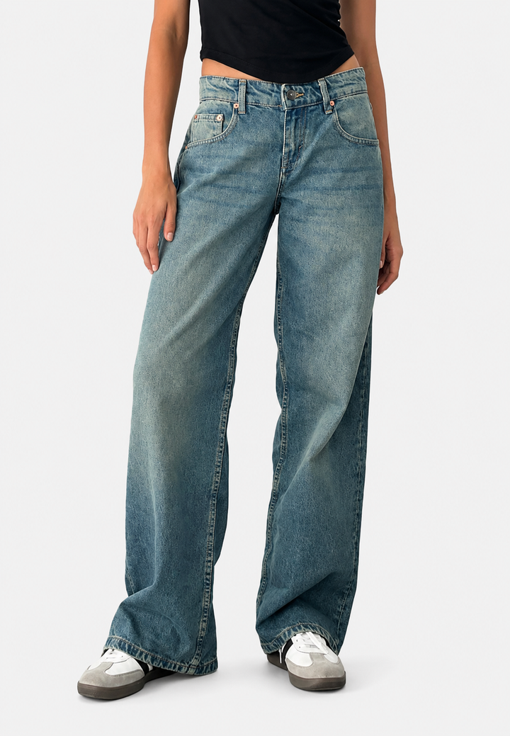 Rechte damesjeans met lage taille en gewassen look - Ulla