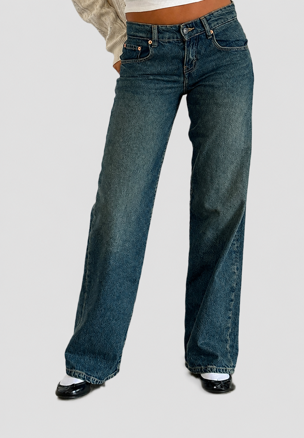 Rechte damesjeans met lage taille en gewassen look - Ulla