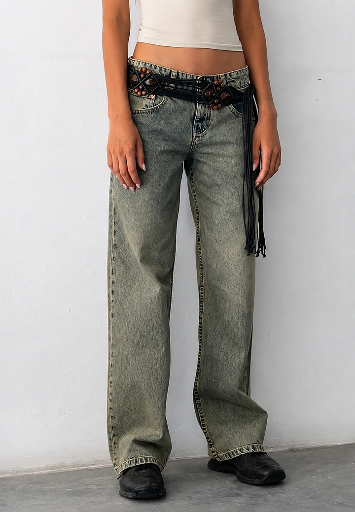 Rechte damesjeans met lage taille en gewassen look - Ulla