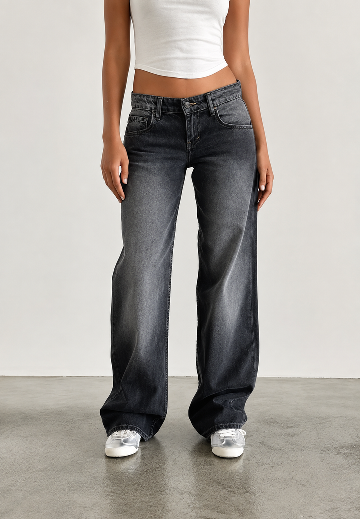 Rechte damesjeans met lage taille en gewassen look - Ulla