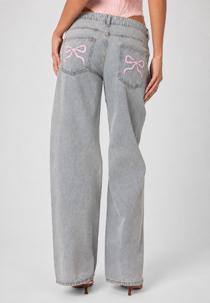 Damesjeans met lage taille, wijde pijpen en lange lengte - Kerstin