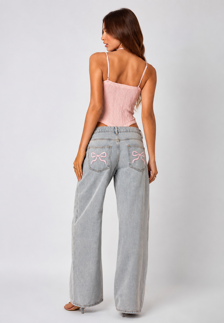 Damesjeans met lage taille, wijde pijpen en lange lengte - Kerstin