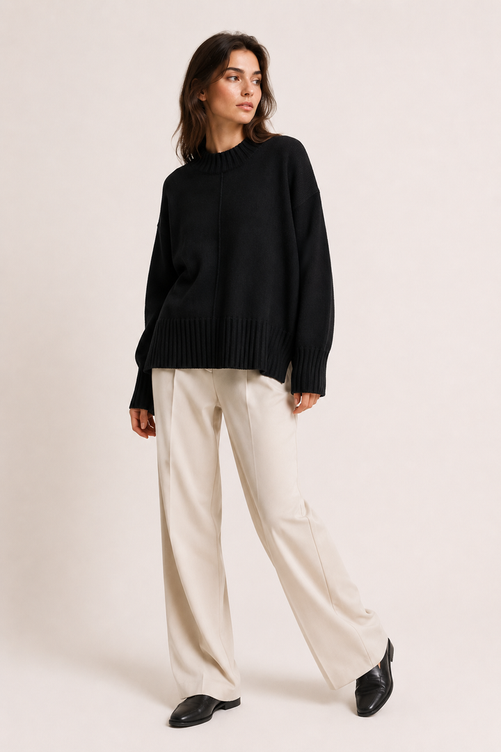 Oversized damestrui met korte hoge kraag en asymmetrische zoom - Greta