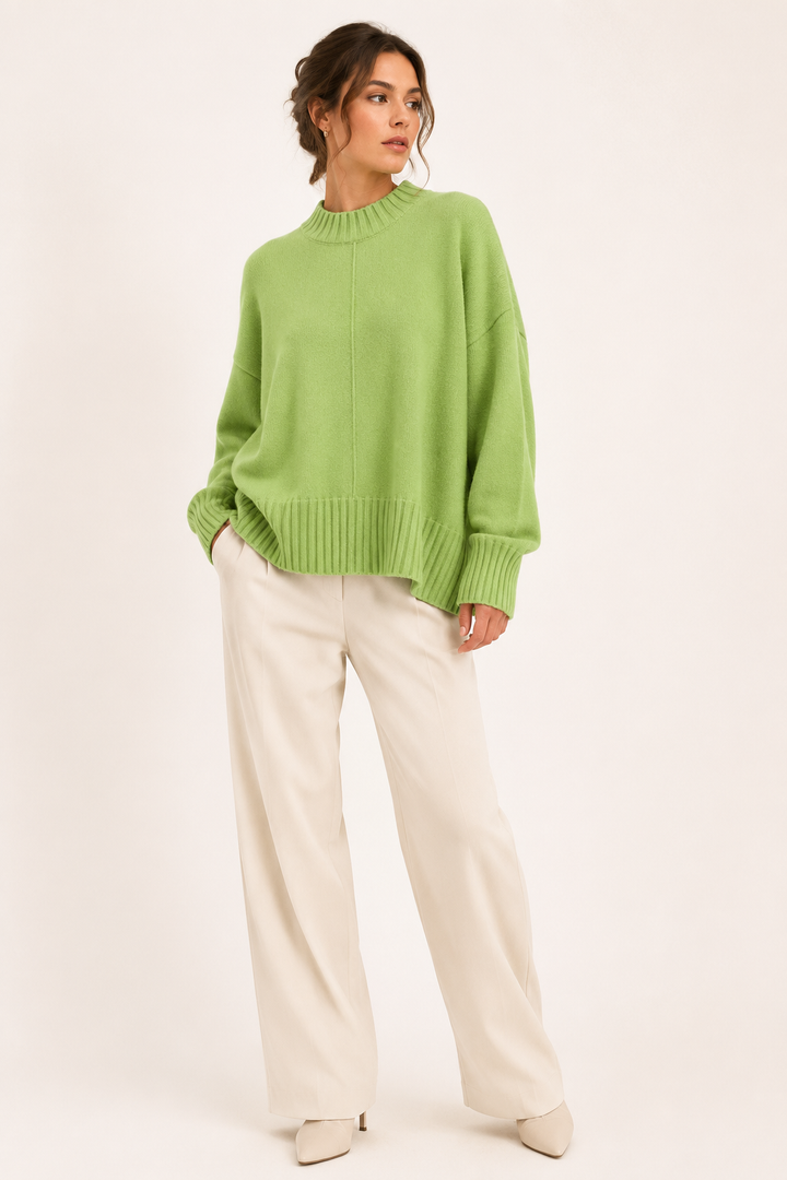 Oversized damestrui met korte hoge kraag en asymmetrische zoom - Greta